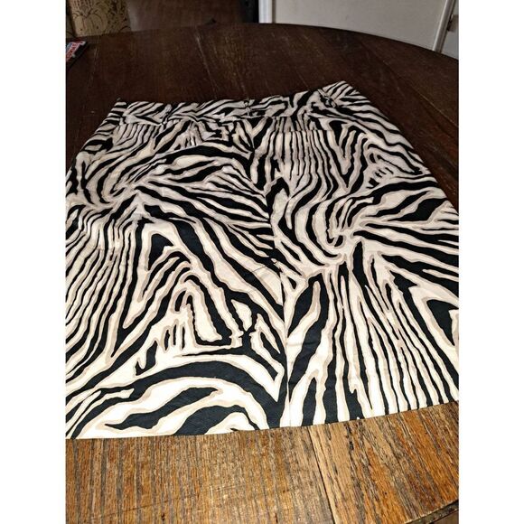 Size 16 Rafaella Tan Cream Black Zebra Animal Striped Midi Skirt Wide Belt Loops - Picture 4 of 5